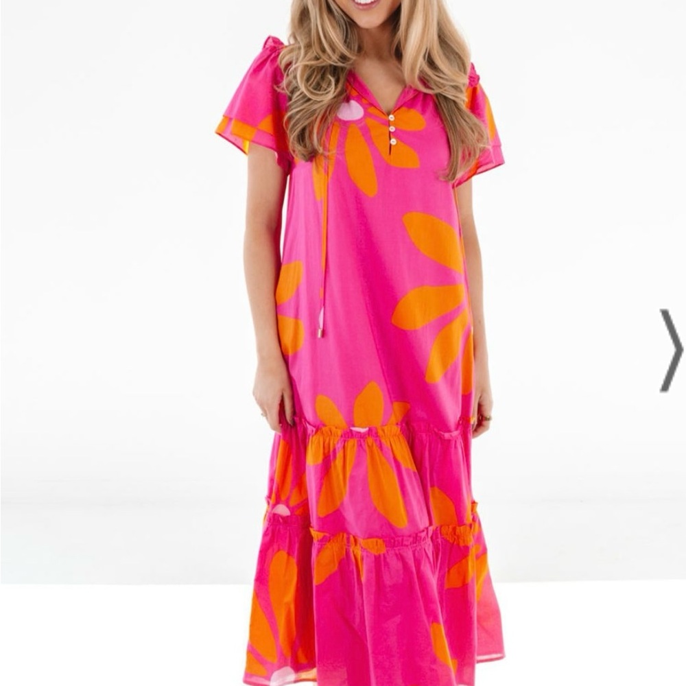 J Marie Pink Orange Maui Floral Dress